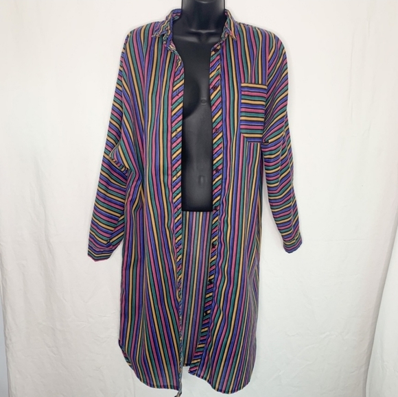 Vintage Rainbow Striped Tunic Dress / Beach Cover Up - Picture 3 of 7